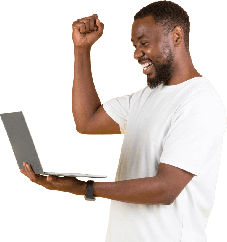 joyful african american male holding laptop gestur SJCFWE2 1